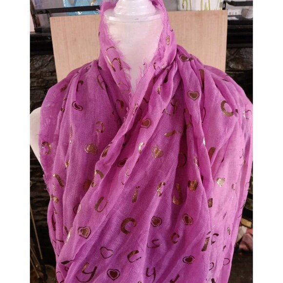 Juicy Couture (OS) Pink Infinity Scarf, Logo Heart Gold Letters New 100% Acrylic - Picture 2 of 5